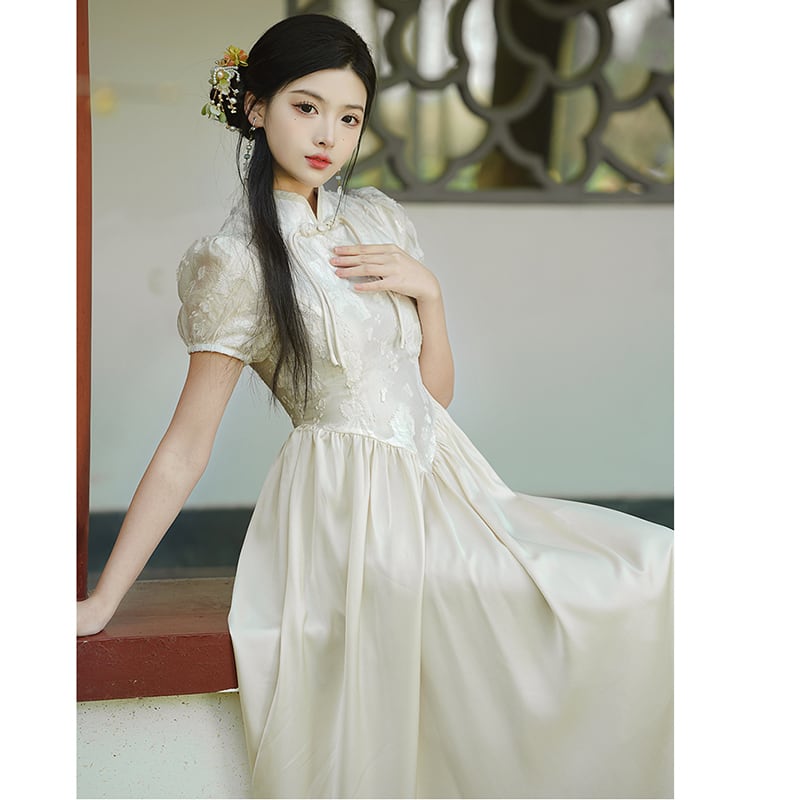 [Queen Series] ★China-style dress★ Improved cheongsam dress Designed Short sleeves Slimming SML XL