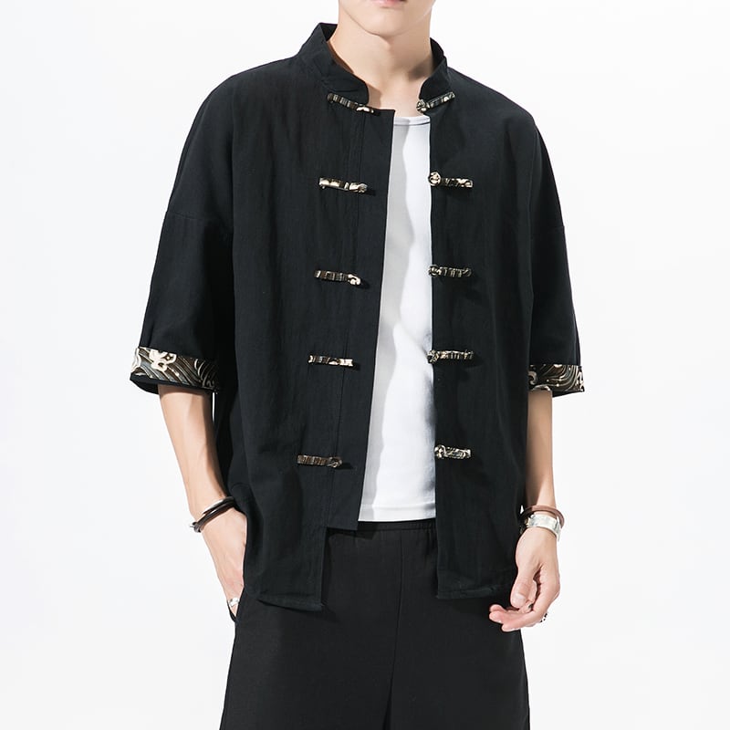 [Go Doki Series] ★China style shirt★ 3color tops unisex men's large size black black improved Tang suit