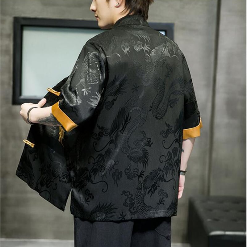 [JUNYI Series]★Chinese Style Shirt★ Embroidery Dragon 2color Unisex Men's Large Size Chinese Clothes Black White