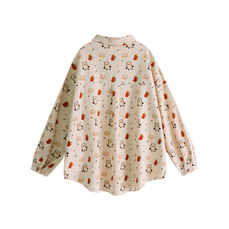 [Mago Series]★Shirt★ 3color Tops Penguin Long Sleeve Shirt Print Loose Cute SML