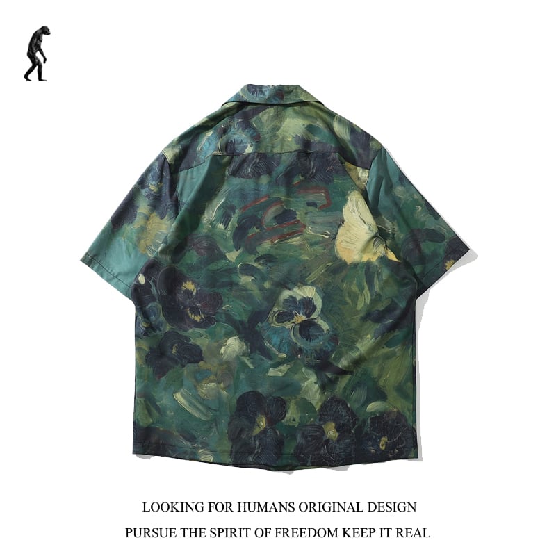 [Jinxu Humanity Series]★Shirt★ Tops Retro Casual Loose Oil Painting Style Men's Couple Clothes Unisex Costume