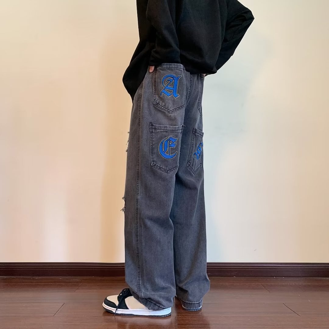 [Miyakoya Series]★Denim Pants★ 2 Color Trousers Bottoms Unisex Men's Black Light Blue Street