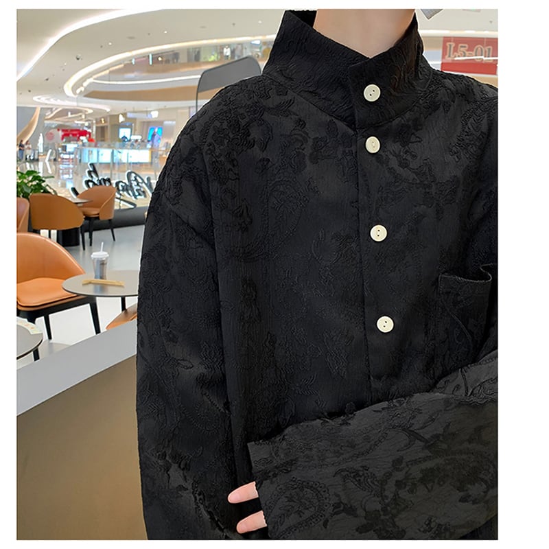 [V37 Series]★China Style Shirt★ 2color Floral Pattern Long Sleeve Shirt Tops Unisex Men's Large Size