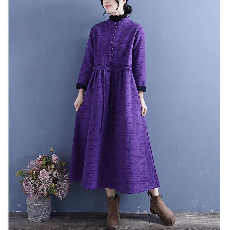 [Qing series] ★China style dress★ 4colors, brushed lining, thick, green, navy, wine red, purple, long length