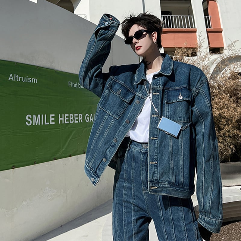 [Image Series]★Setup★ Jacket + Trousers 2-piece set Unisex Men's Denim Spring Clothes Stylish