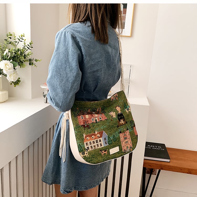 [WEIWEI Series]★China style bag★ Shoulder bag Oil painting style Unique Green Green Stylish