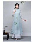 Load image into Gallery viewer, Ao dai 2-piece set, Chinese style dress, Ao dai dress, Chinese style clothes, Chinese clothes, improved Tang clothes, improved Han clothes, stand neck, 3/4 sleeves, long length, gaucho pants, large size, ML XL, 2XL, everyday wear
