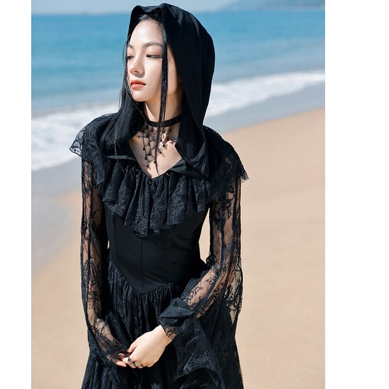 [Daiseiryusu Series] ★One Piece★ Lace Hat is removable Designed Black Black Long length