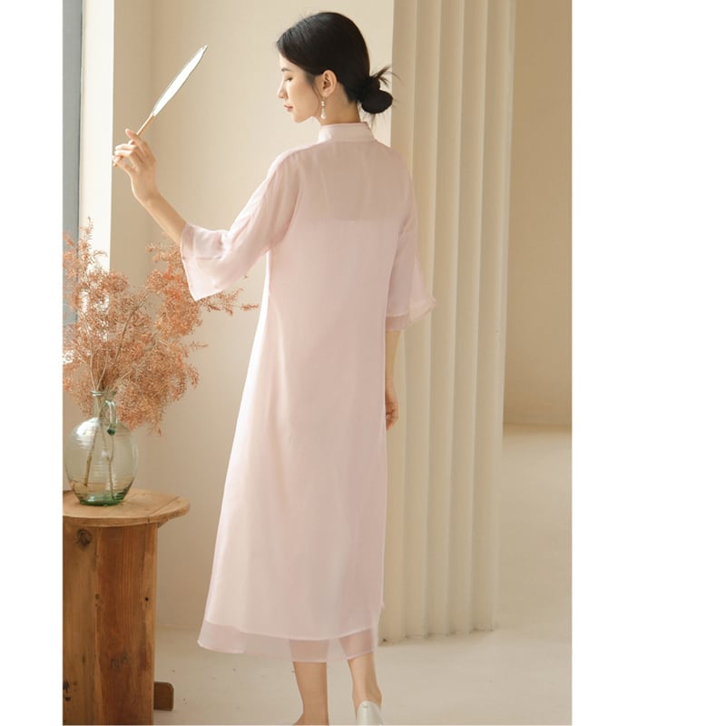 [Shimu Series] ★Chinese style dress★ Elegant Chinese clothes Tang suit Retro print Summer clothes Lotus Pink