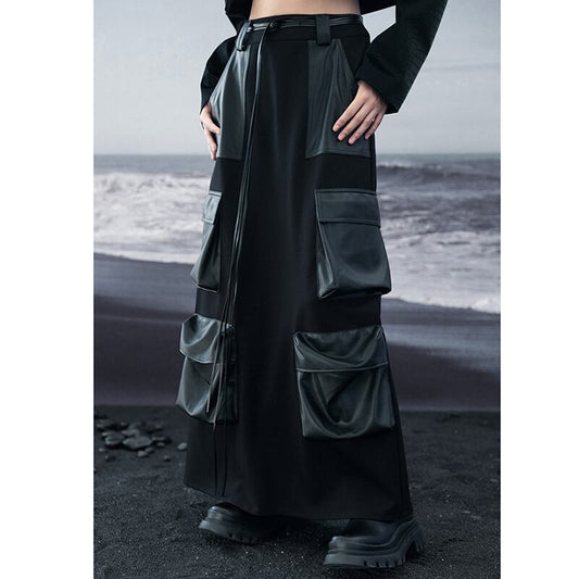 [Big Blue Dragon Series] ★China style skirt★ Bottoms, ladies, easy to match, switching, original, black