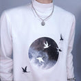 Load image into Gallery viewer, [Kuraho Koya Series]★China style top★T-shirt 2color black or white unisex crane crane moon black white
