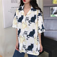 Load image into Gallery viewer, [PUTONG series]★China style shirt★ Tops 2color black white cat pattern loose cute SML XL
