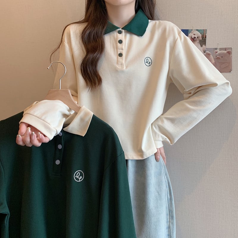 [JIGUJIGU series]★POLO shirt★2color Long sleeve type or short sleeve type Color scheme Short length Large size