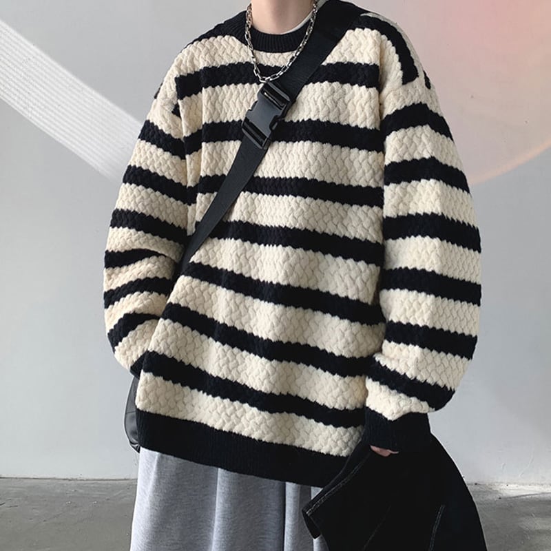 [Gyoshoen Series]★Sweater★ 4color knit tops Unisex Men's Horizontal striped pattern Casual Color scheme