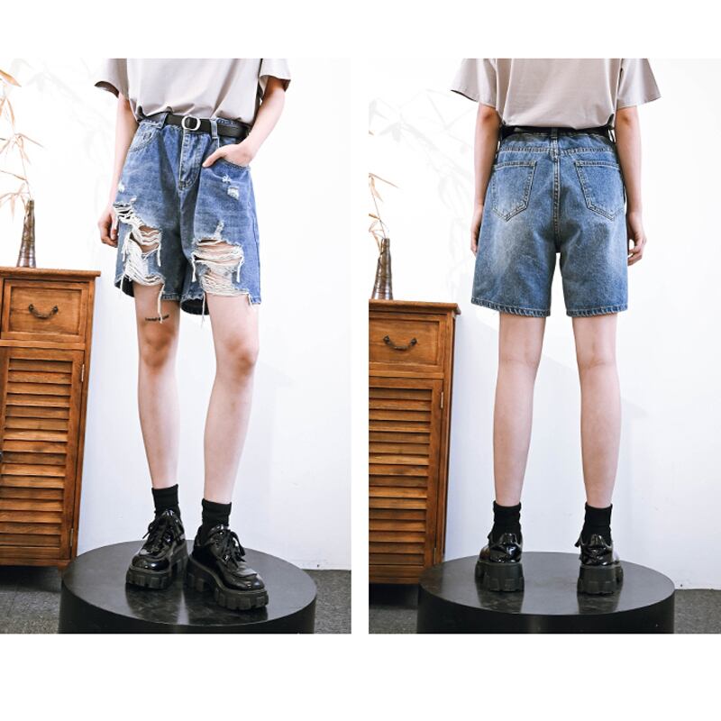 [Kokaisha---Renketsu Rules Series]★China style trousers★Shorts, half-length, denim, fashion, blue, blue