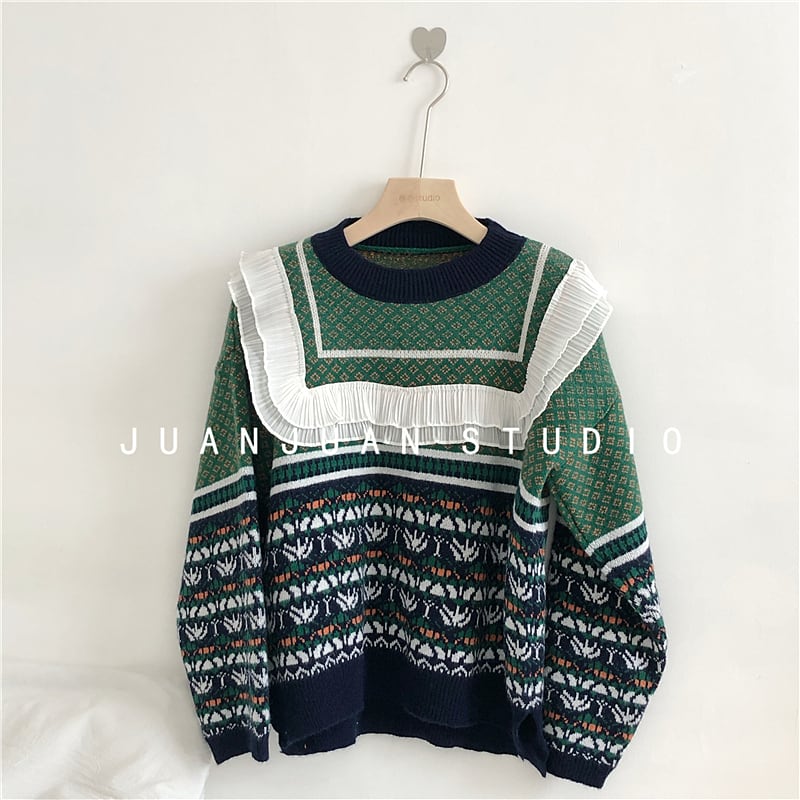 [Makimakiya Series] Super cute sweater, green, free size, round neck, long sleeves