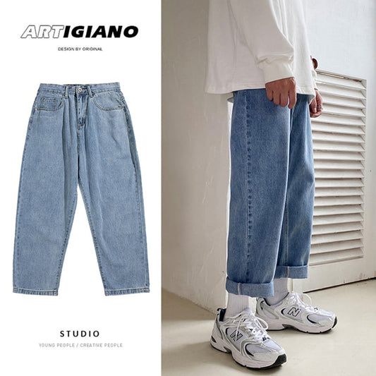 [BIGEMAN Series]★Denim pants★ Nine-quarter length bottoms pants unisex men's large size blue blue spring clothes