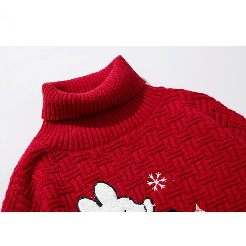 [KKYESIOU Series]★Sweater★ 3color Tops High Neck Christmas New Year Rabbit Unisex Men's Red Green Black