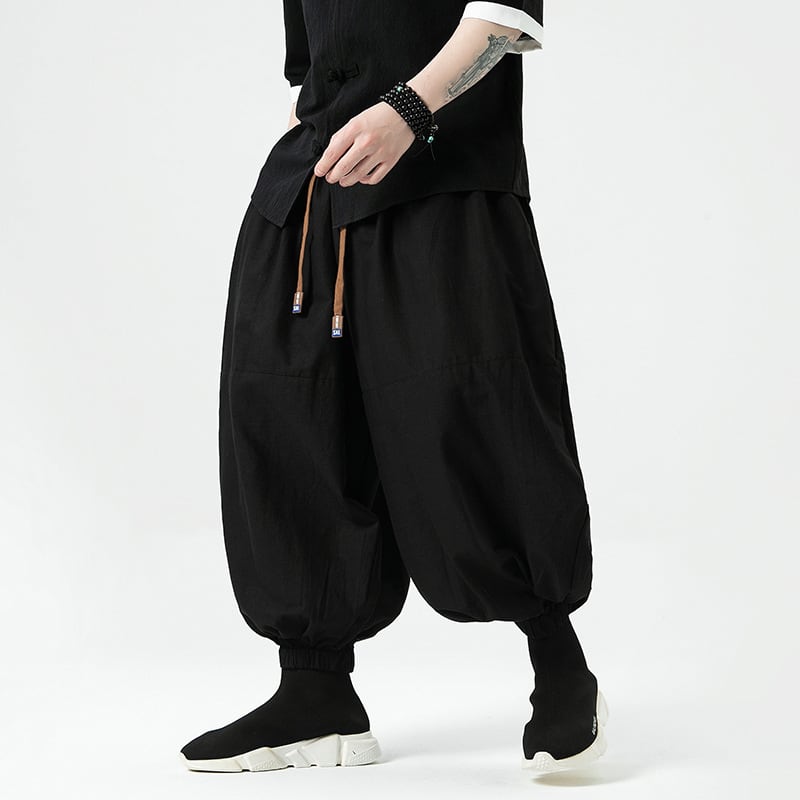 [JUNYI Series] ★Casual Pants★ Bottoms Chinese Style Pants Men's Large Size Plain Retro Black Black