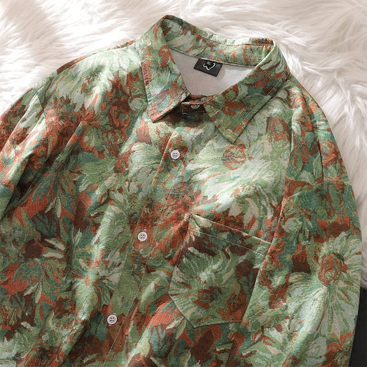 [BEAT BOY Series]★Shirt★ Tops Floral pattern shirt Long sleeve shirt Unisex Men's ML XL 2XL Green