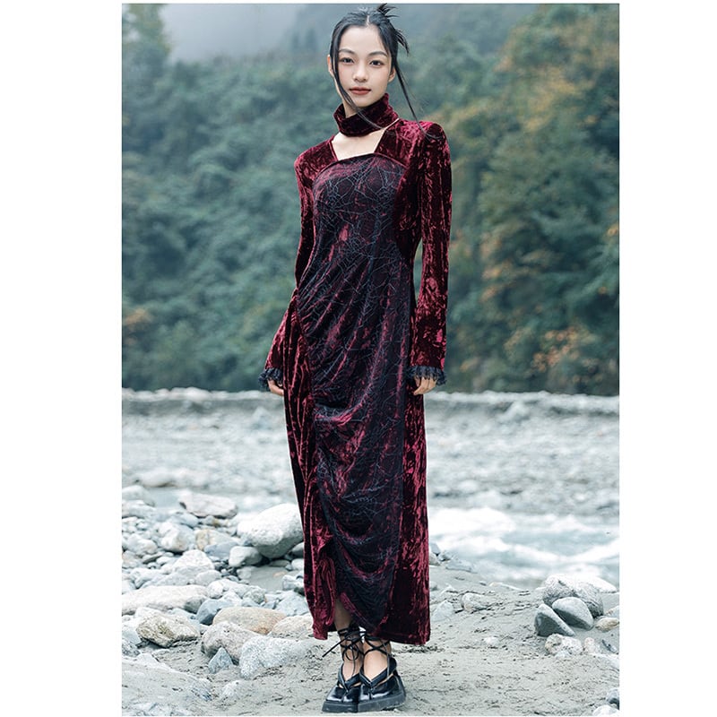 [Daiseiryusu Series] ★China style dress★ Long length velvet wine red red original retro