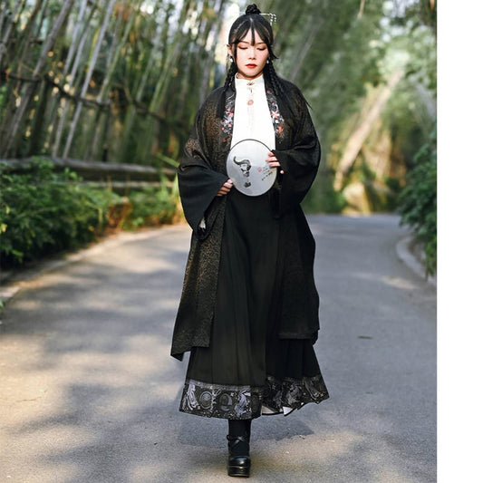 [Ancient Monster House---Four Wise Songs Series] ★Chinese style happi coat★ Chinese elements, Chinese clothing, long length, loose, black, black, original