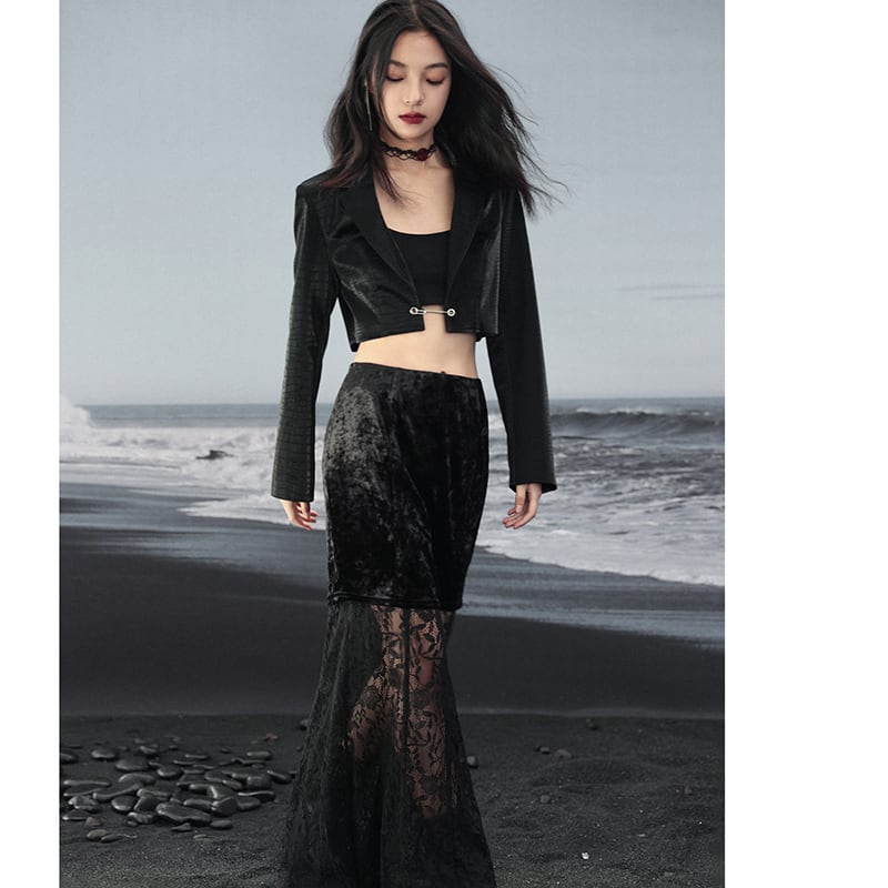 [Daiseiryusu Series] ★China style skirt★ Bottoms velvet lace switching original black black sexy