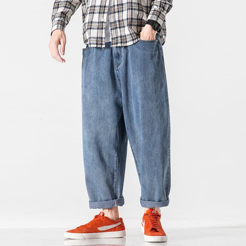 [BIGEMAN Series]★Denim pants★ Nine-quarter length bottoms pants unisex men's large size blue blue spring clothes