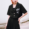 Load image into Gallery viewer, [Ancient monster --- butterfly effect series] ★China style top★ Blazer short sleeve embroidery butterfly short length black black
