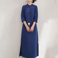 Load image into Gallery viewer, [Poetic Series] ★Chinese style dress★ Chinese clothes, Tang costume, retro, navy, blue, three-quarter sleeves, long length, embroidery, ML, XL
