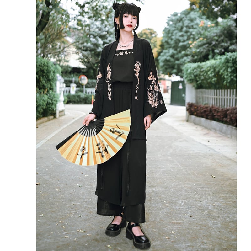 [Ancient ghost house---Wenmu Shuang complete series] ★China style happi coat★ Embroidery thin outerwear original summer improved Chinese clothing black black