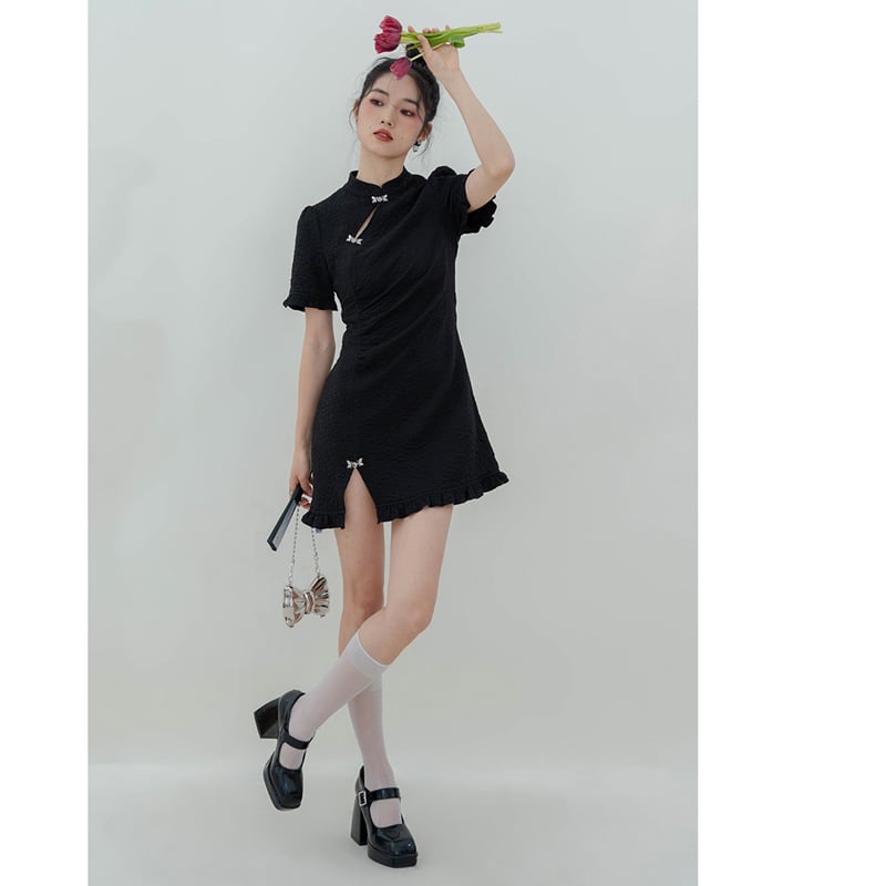 [LOVEHEYNEW Series] ★Mini-length Chinese dress★ Cute Chinese clothing Black Black Girls' night out Date Original