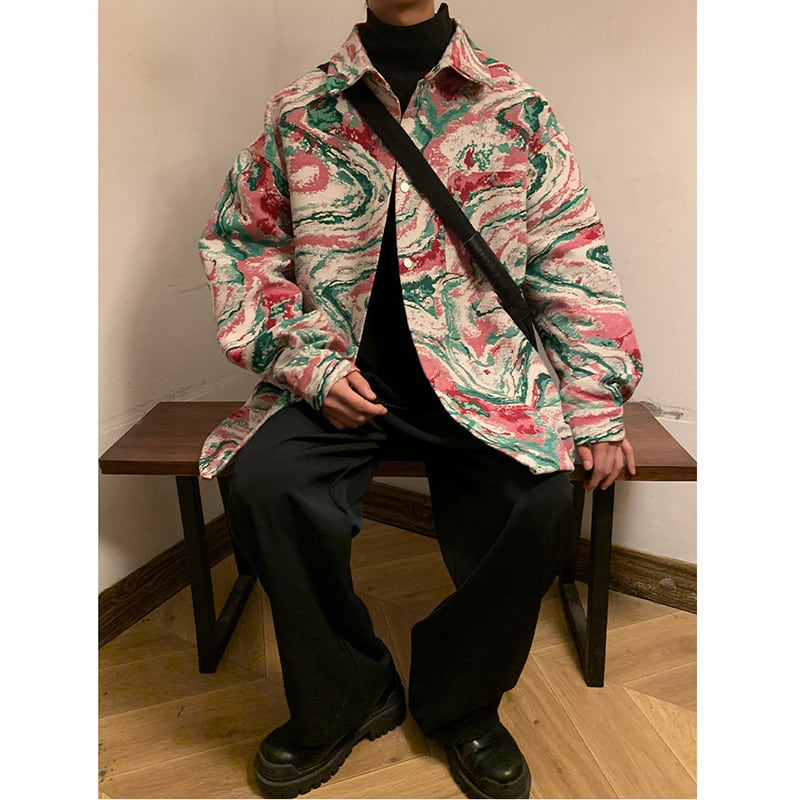 [KCSJ Series]★Jacket★ 2color Outerwear Camouflage Pattern Ink Pattern Unisex Men's Large Size Blue Red