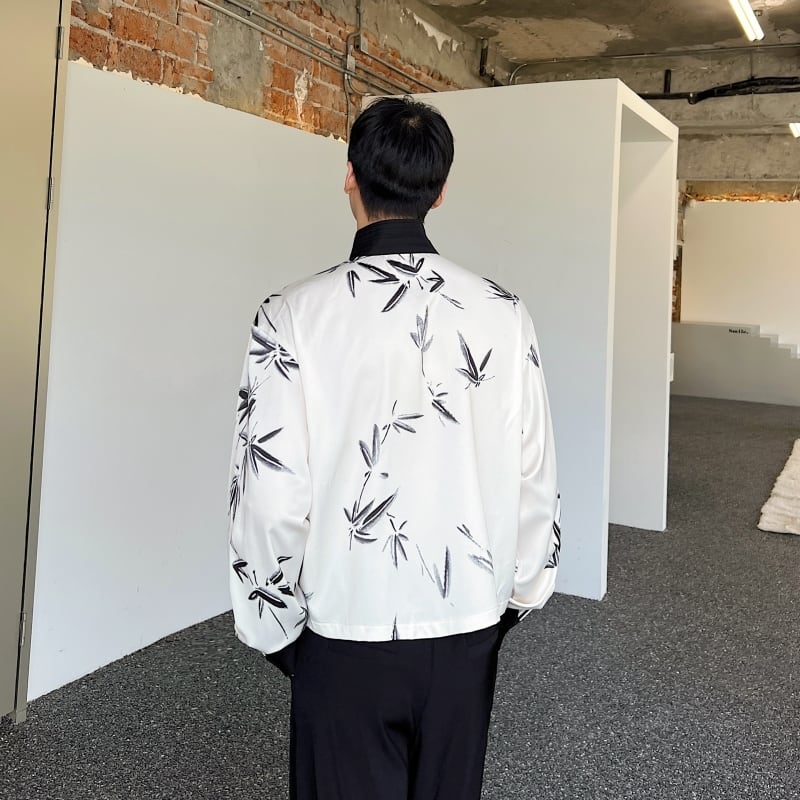 [Illustrated Series] ★China Style Shirt★ Bamboo Bamboo Pattern Tops Long Sleeve Shirt Unisex Men's Print Color Scheme