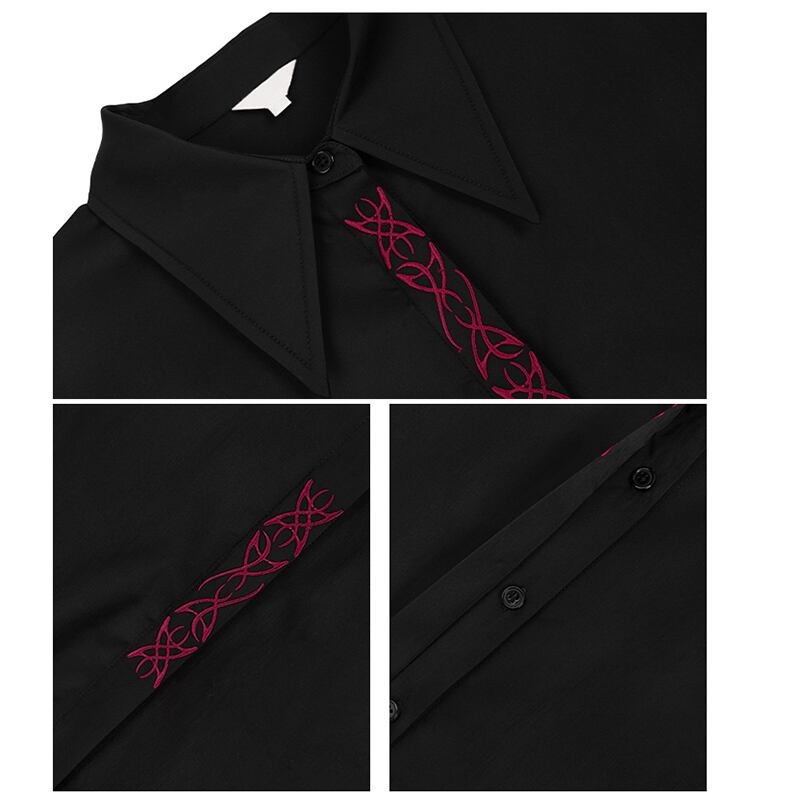 [Da Qinglong Shu Series] ★Chinese style shirt★ Embroidery Chinese clothing Original Black Black Unique Cotton Easy to match