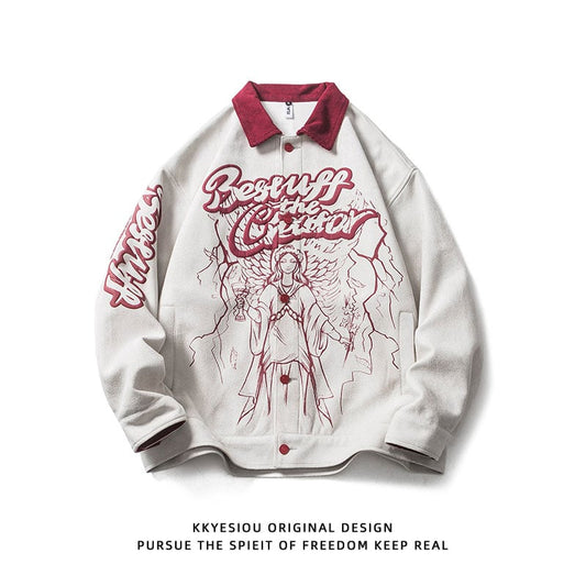 [KKyesiou Series]★Jacket★ Outerwear Unisex Men's Angel Pattern Color Scheme Stylish