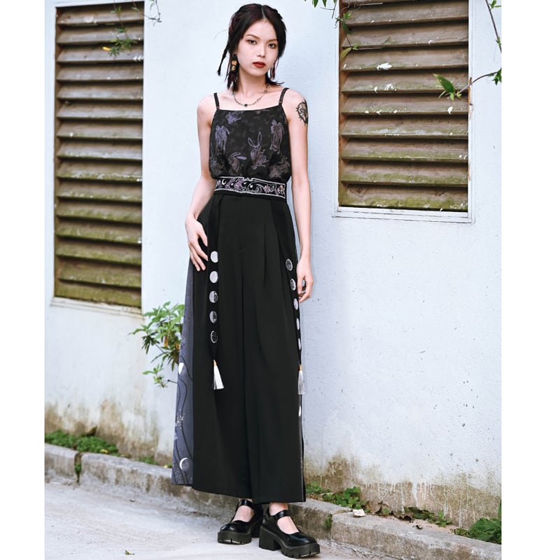 [Old Monster --- Rabbit Series] ★Camisole★ Chiffon tops tank top Cool easy to match Black