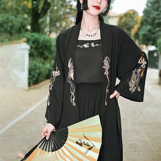 [Ancient ghost house---Wenmu Shuang complete series] ★China style happi coat★ Embroidery thin outerwear original summer improved Chinese clothing black black