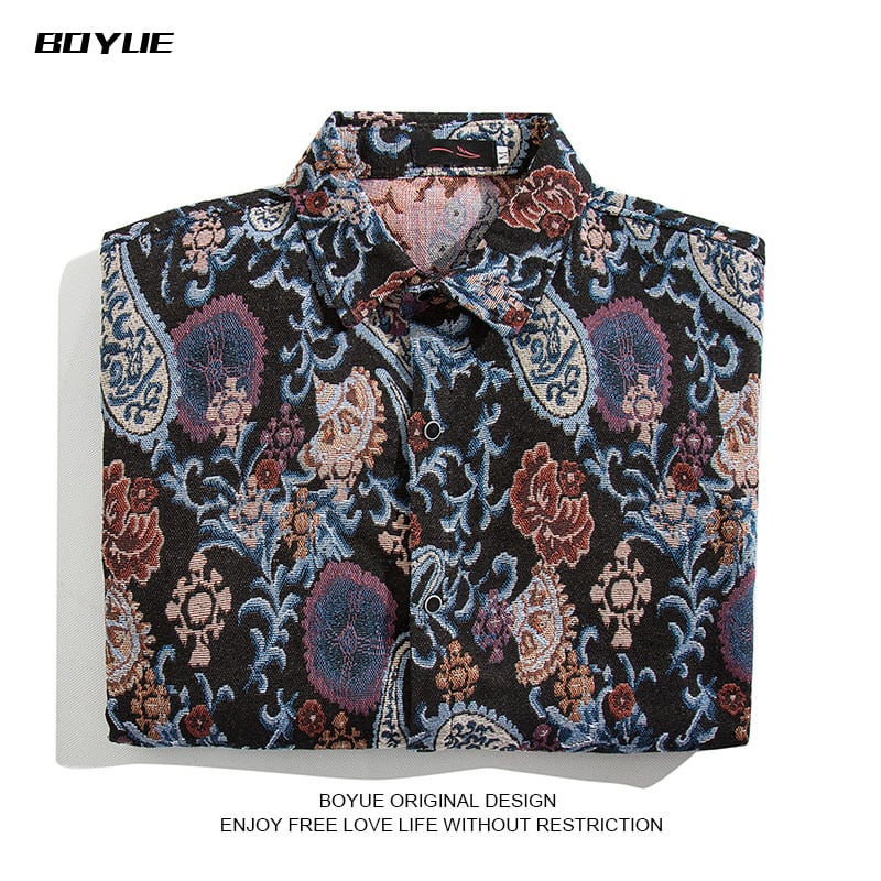 [BOYUE Leeds] ★Retro Shirt★ Long Sleeve Shirt Tops Unisex Ethnic Style Casual ML XL 2XL 3XL