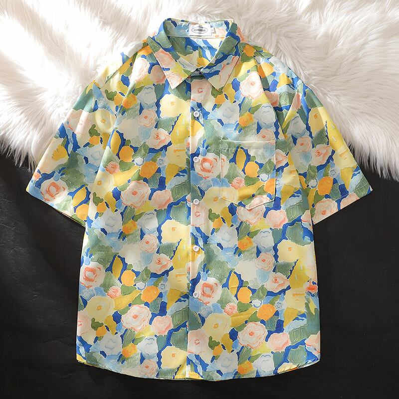 [MOISHE TIDE Series] ★Floral Pattern Shirt★ Tops Aloha Shirt Women's Men's Unisex Short Sleeve Shirt