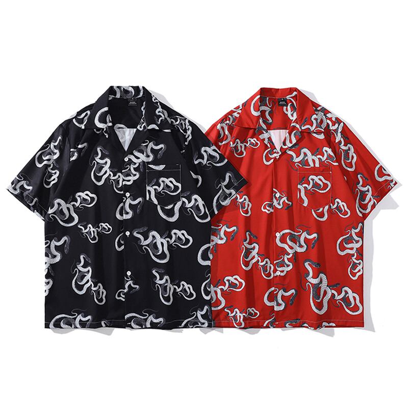 [TRAVEL ISSUANCE Series]★Shirt★ 2color Tops Short Sleeve Shirt Snake Print Spring/Summer Unisex Men's Black Red