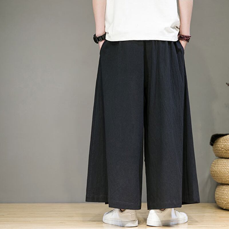 [JUNYI Series]★China Style Pants★ 3color Gaucho Pants Plain Unisex Men's Black White Large Size