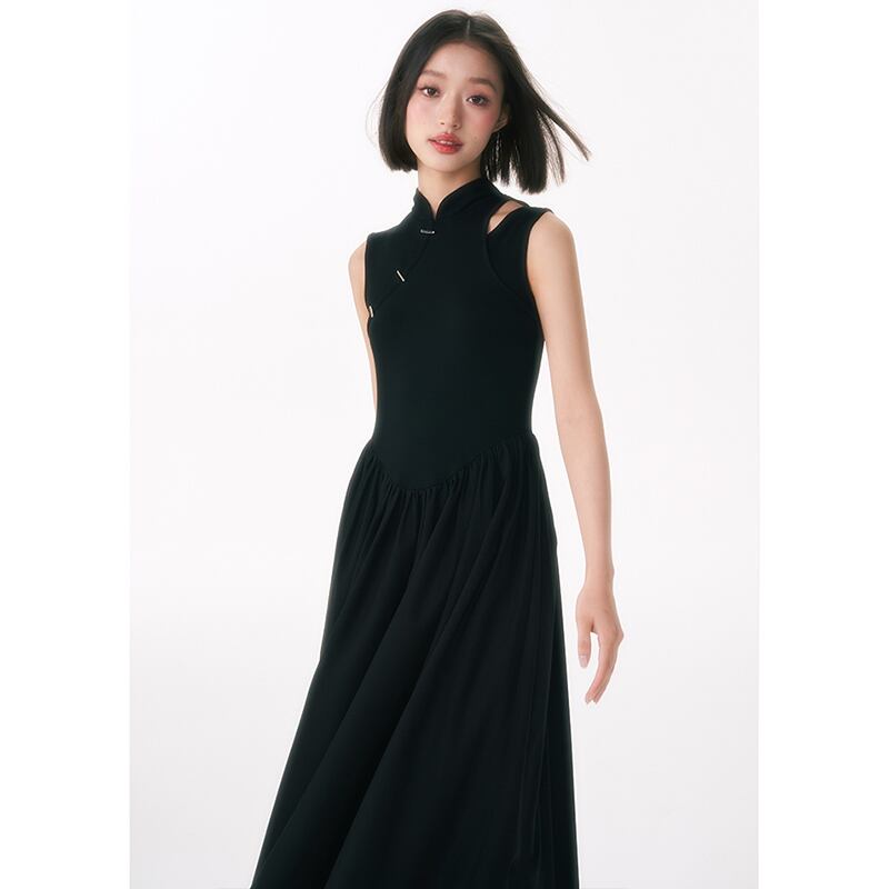 [Yang's Great Dream Series]★Chinese style dress★ Improved Chinese dress, Chinese clothes, slimming, long length, black, black summer clothes