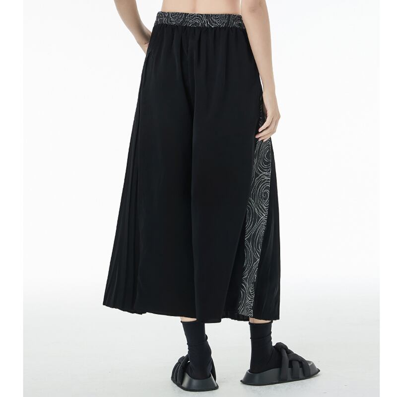 [YIDAO Series] ★Casual Pants★ 2color Print Switching Gaucho Pants Trousers Slimming Fashion