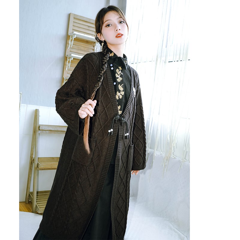 [Kokaishan --- Wakagi Gin Series] ★China style coat★ Cardigan long length knit outerwear