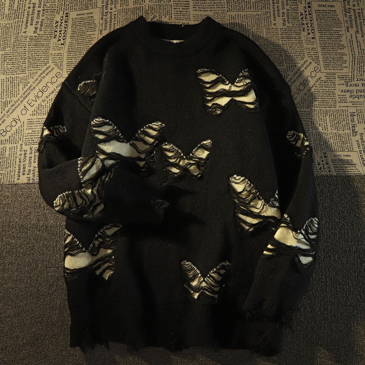 [Baraba Series] ★Sweater★ 2color Knit Tops Unisex Men's Black Gray Harajuku Style Street