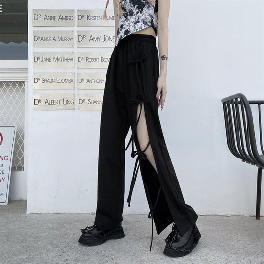 [Miyakoya Series]★Casual Pants★ Trousers Bottoms Cool Summer Fashion Black Black Sexy