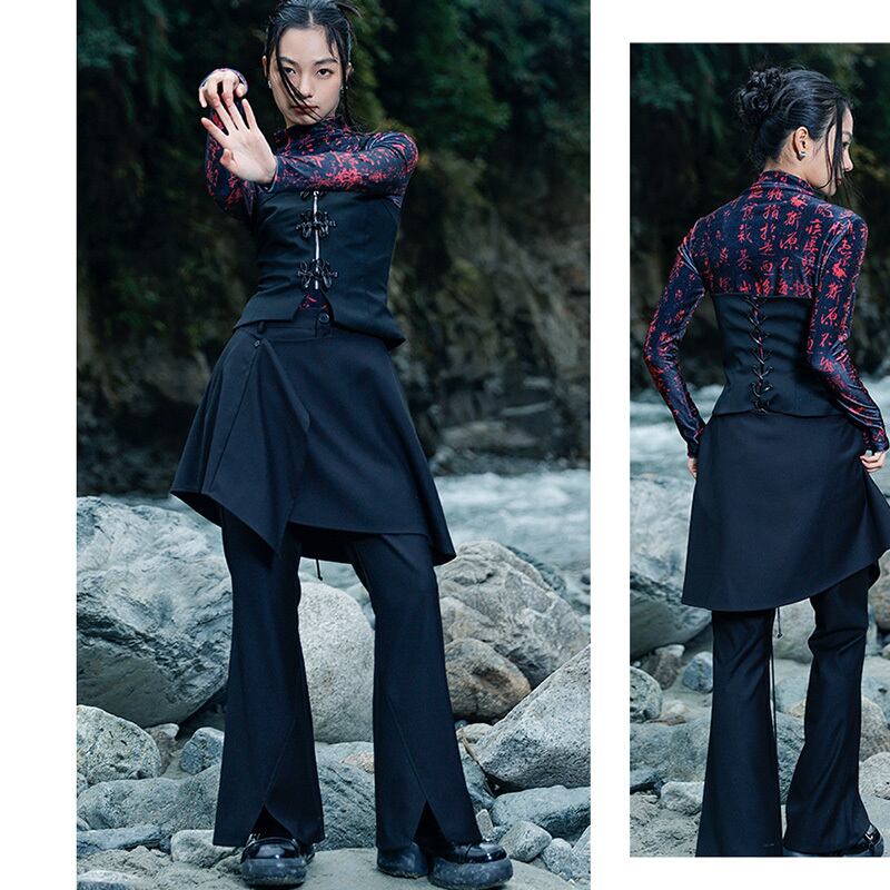 [Daiseiryusu Series]★China style pants★Bottoms Black Black Asymmetrical Cool Original