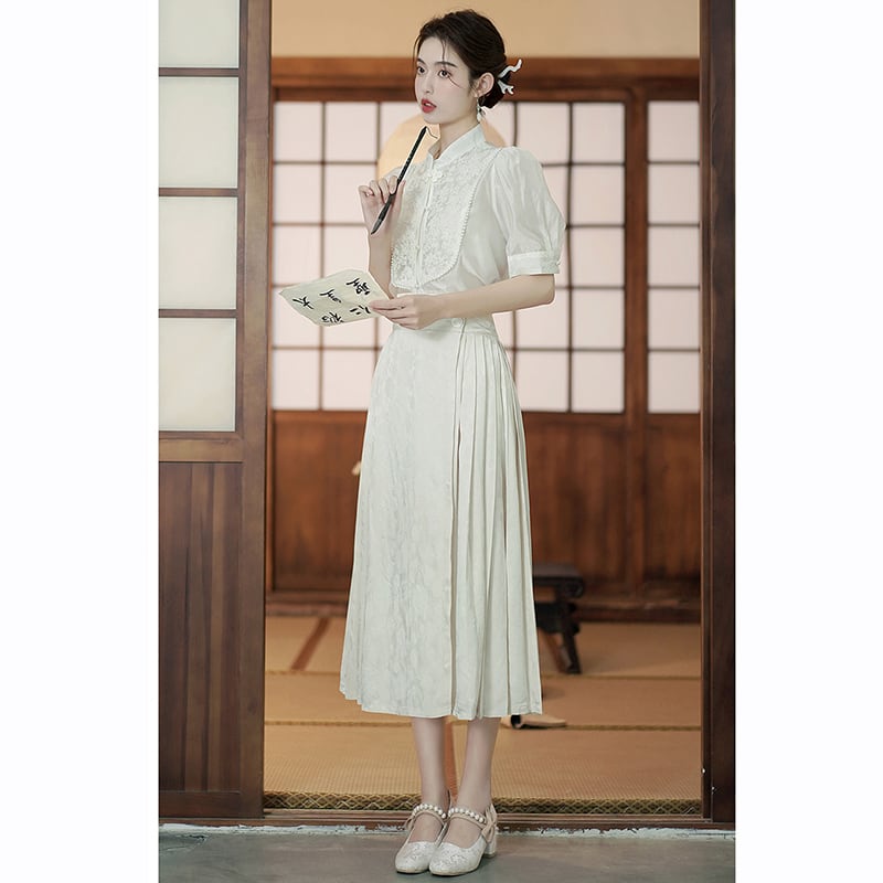 [BAIRIMENG Series] ★Chinese style shirt★ Short sleeve tops, summer clothes, improves temperament, improved Hanfu, Hanfu tops, commuting