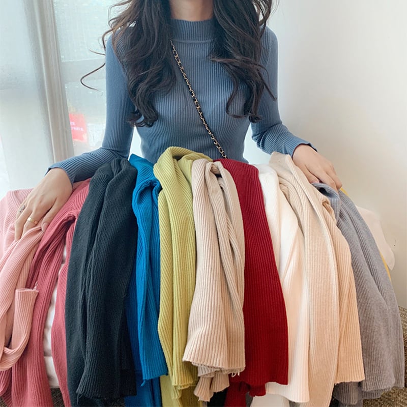 ★Knit tops★ 10 color selection Easy to match Slimming Easy to match Blue Black Red Pink Green Gray White Cheap